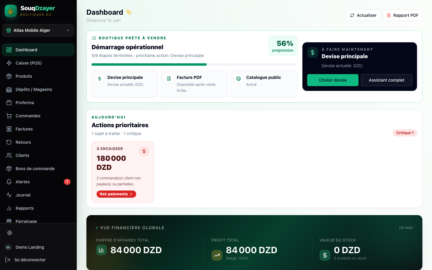 Dashboard opérationnel SouqDzayer
