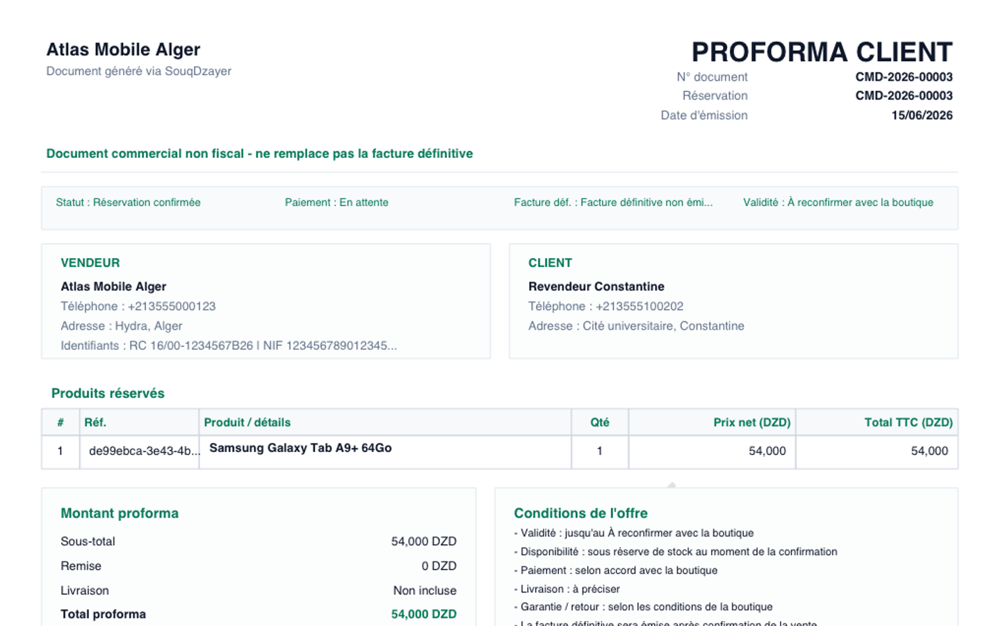 Facture PDF SouqDzayer
